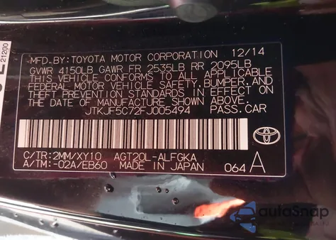 2015 Scion Tc Release Series 9.0 from USA, damaged, VIN JTKJF5C72FJ005494
